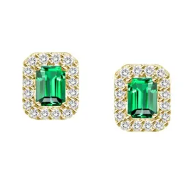 18K EMERALD & DIAMOND STUD EARRINGS