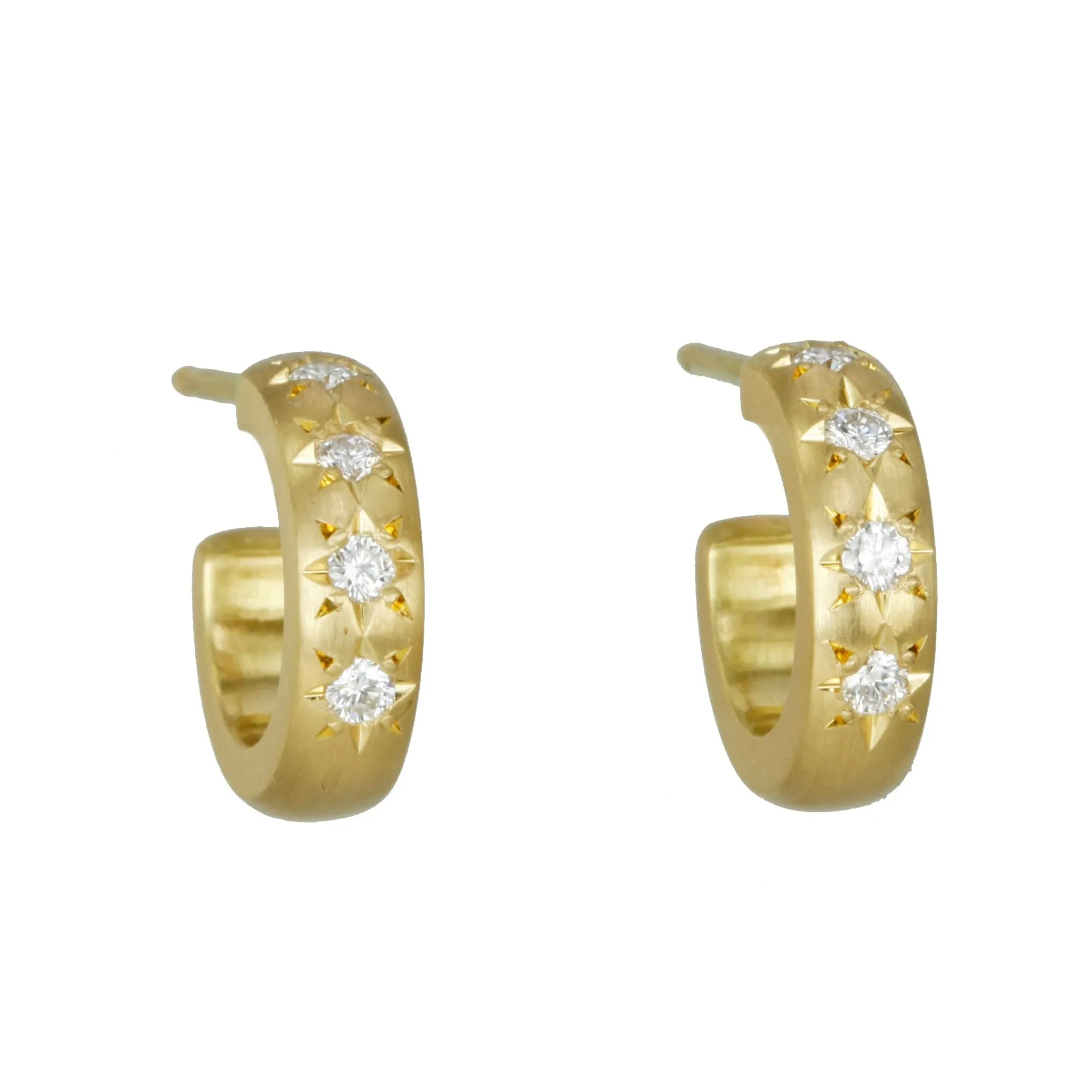 20K Gold Hoops with Four Star-Set Diamonds