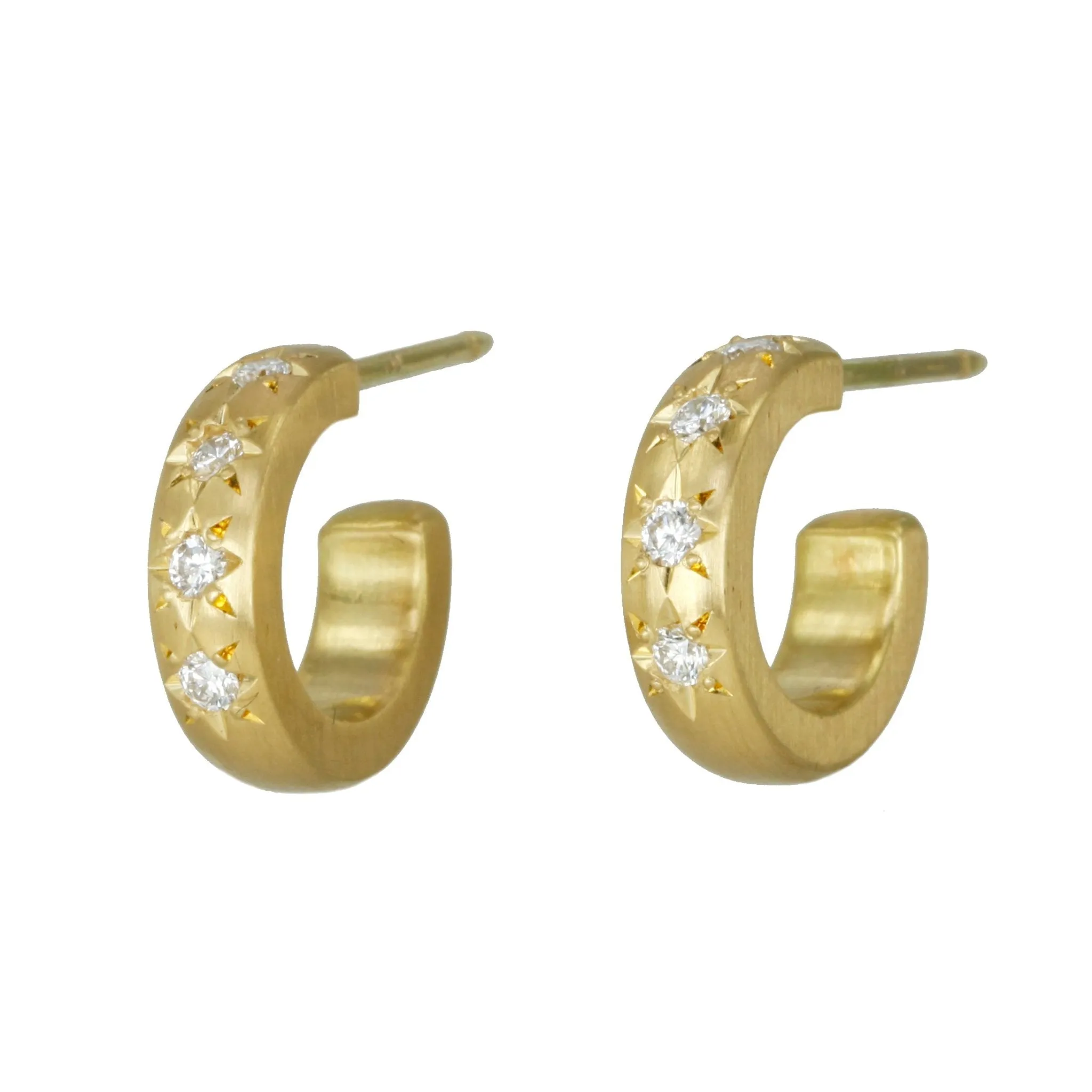 20K Gold Hoops with Four Star-Set Diamonds