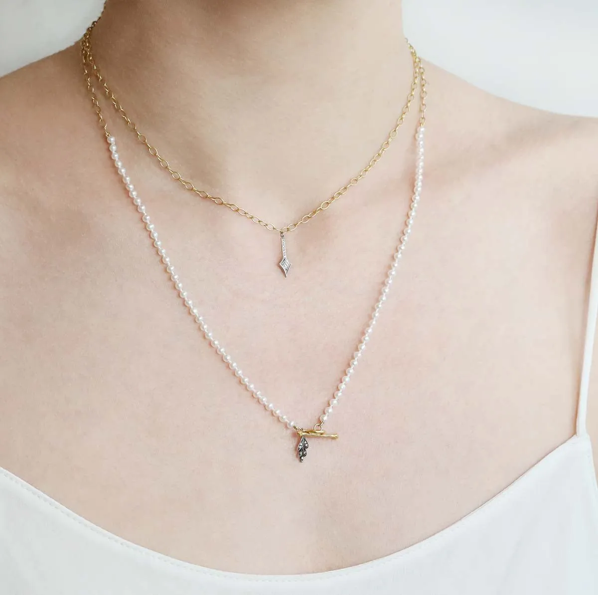 22K Gold Chain Necklace with Platinum & Diamond Arrow