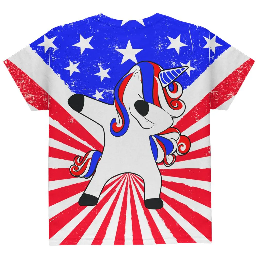 4th of July Dabbing Unicorn Americorn All Over Youth T Shirt