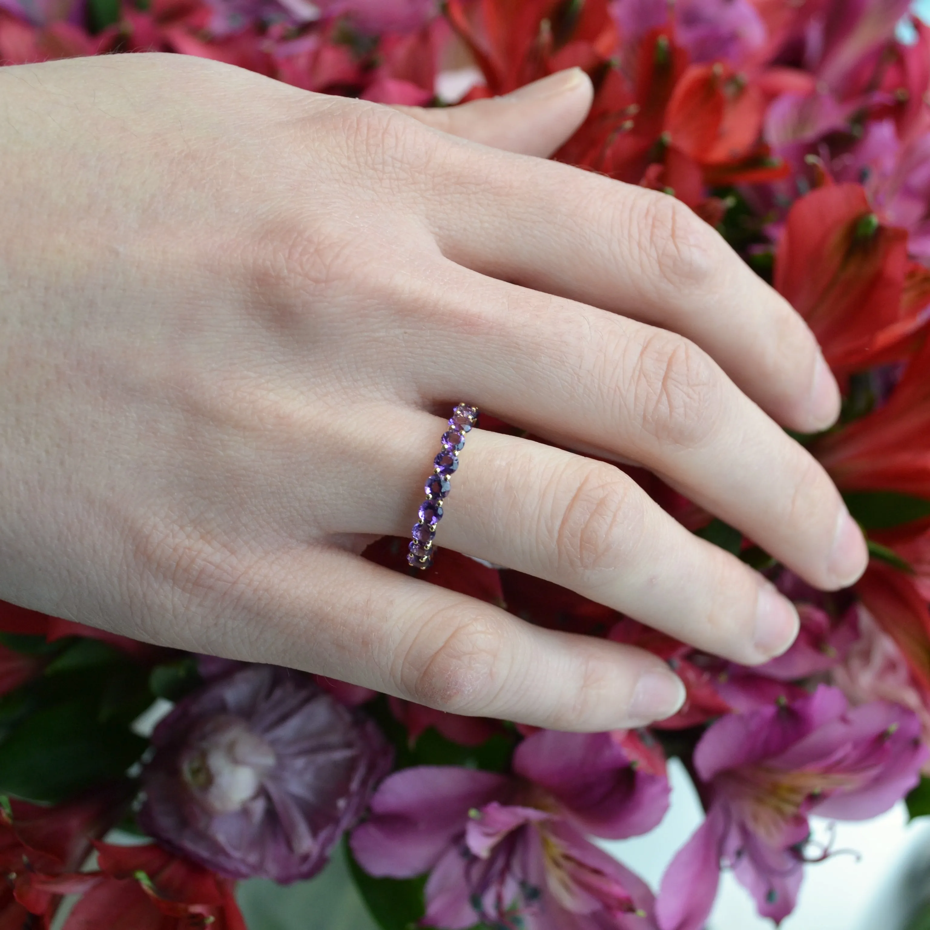 A & Furst - France - Eternity Band Ring with Amethyst, 18k Yellow Gold