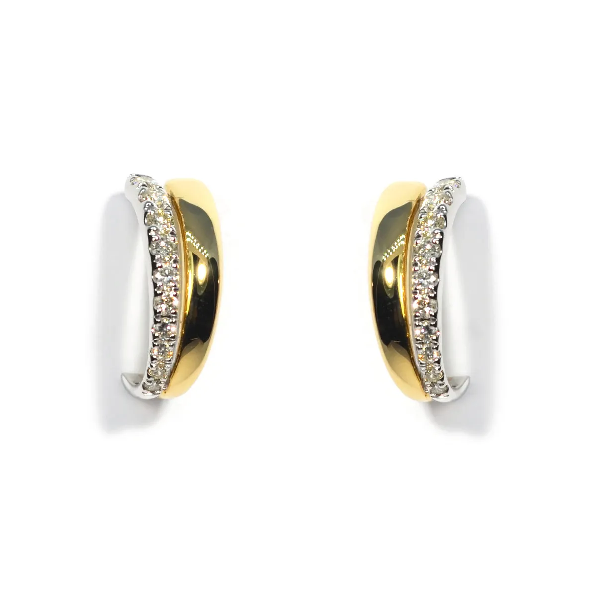 AFJ Diamond Collection - Half Hoop Earrings with Diamonds, White and Yellow Gold