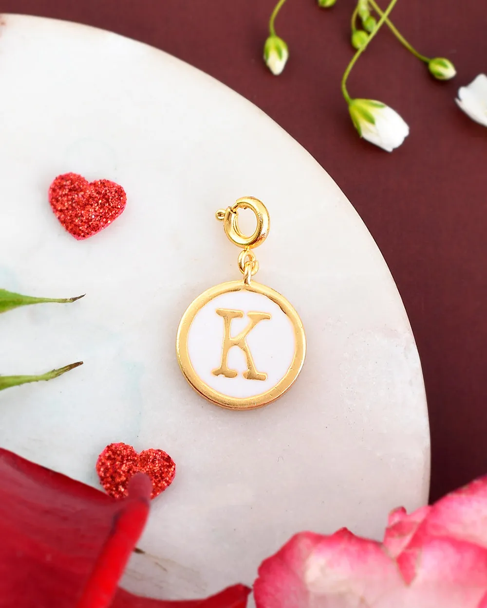 Alphabet K White Enamel Charm - Voylla