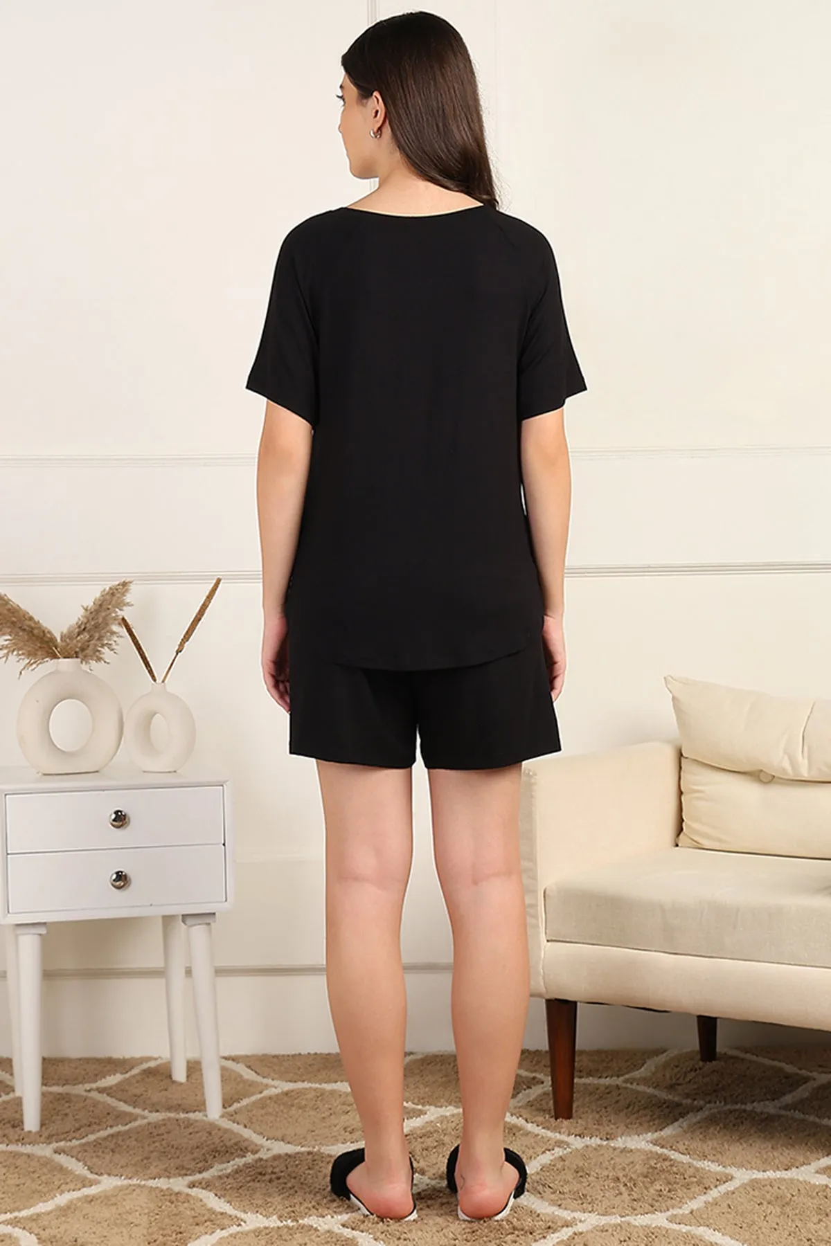 Black Maternity Nursing Top & Shorts Set