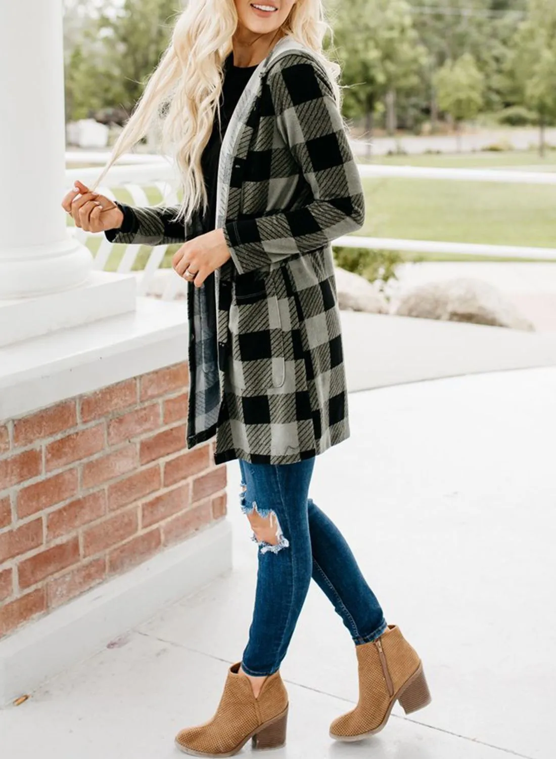 Buffalo Check Hooded Button Jacket