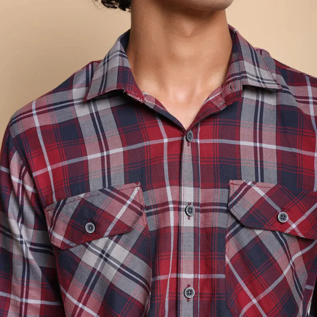 Check Regular Fit Cotton Shirt - Red