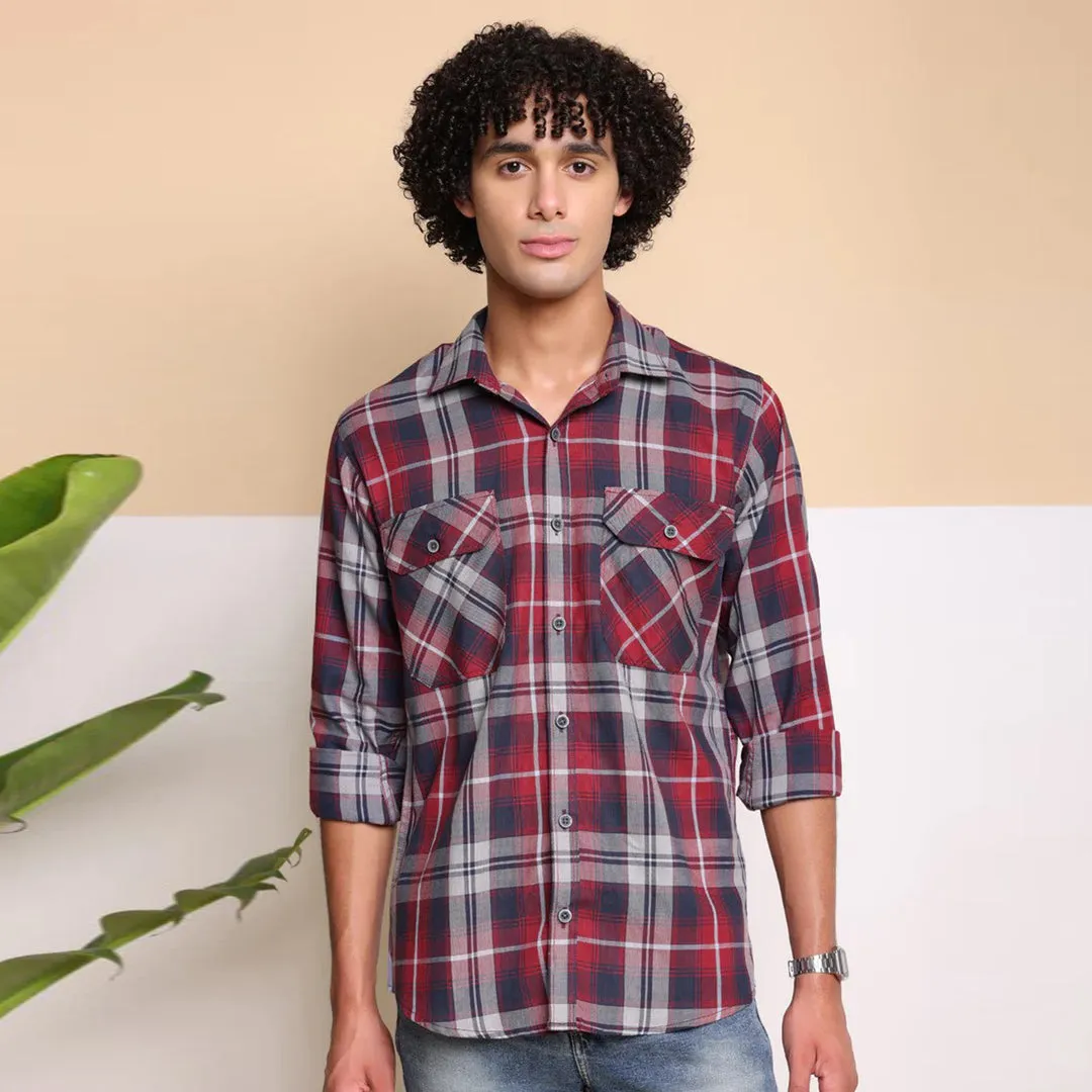 Check Regular Fit Cotton Shirt - Red