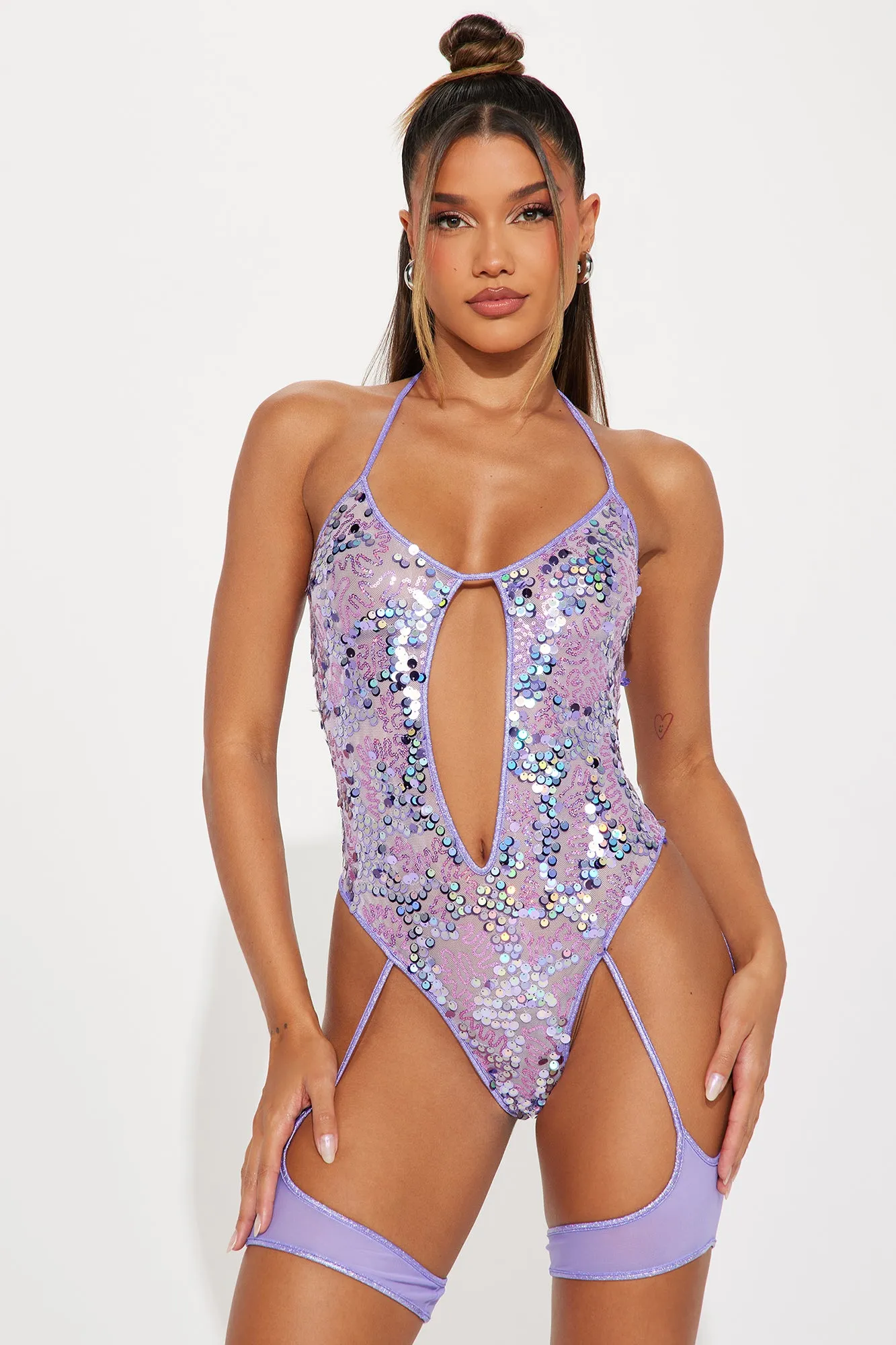 Dancing Under The Lights Sequins Dance Bodysuit - Lavender