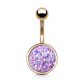 Druzy Stone Round Set PVD Rose Gold Over 316L Surgical Steel WildKlass Belly Button Navel Rings