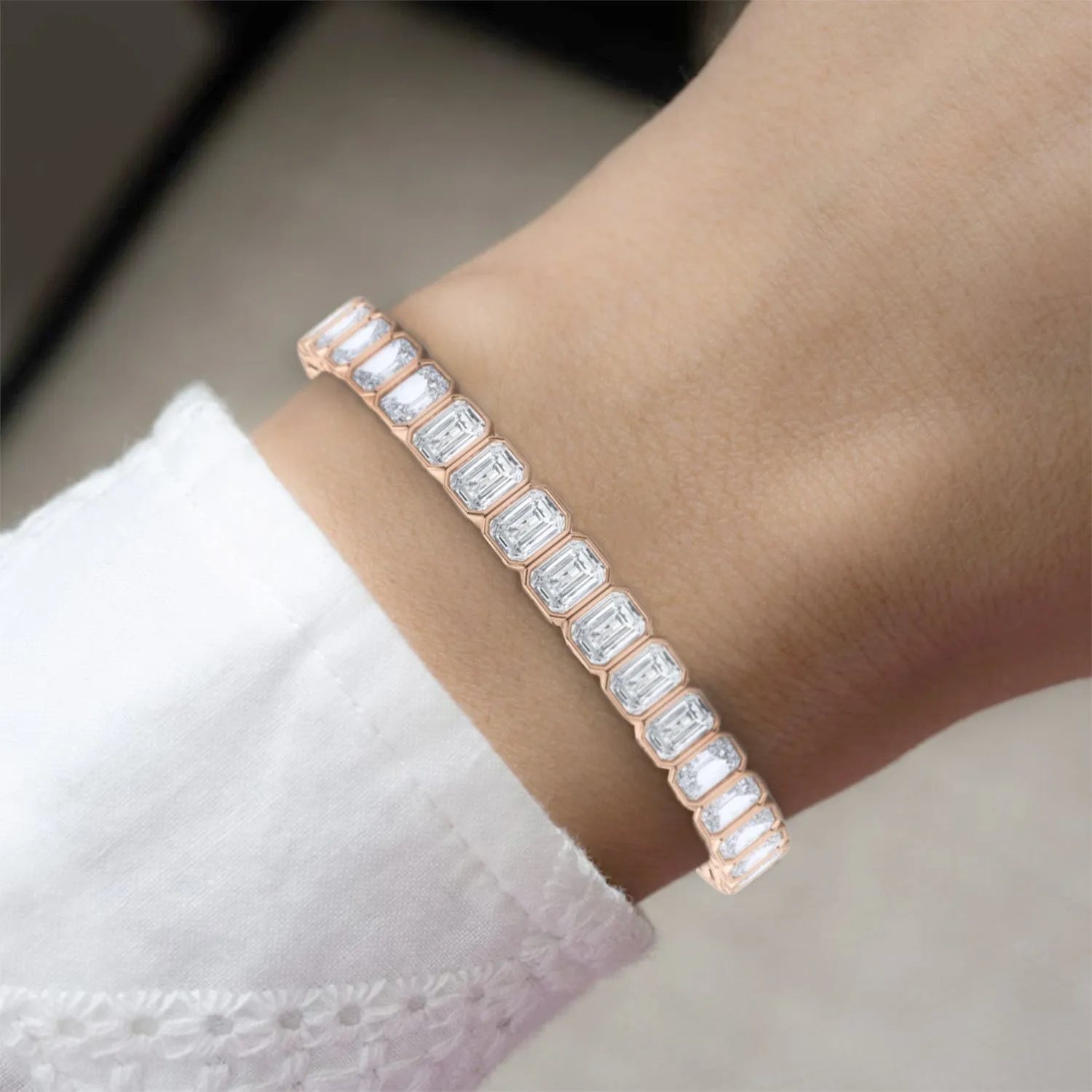 Emerald Cut Bezel Diamond Tennis Bracelet