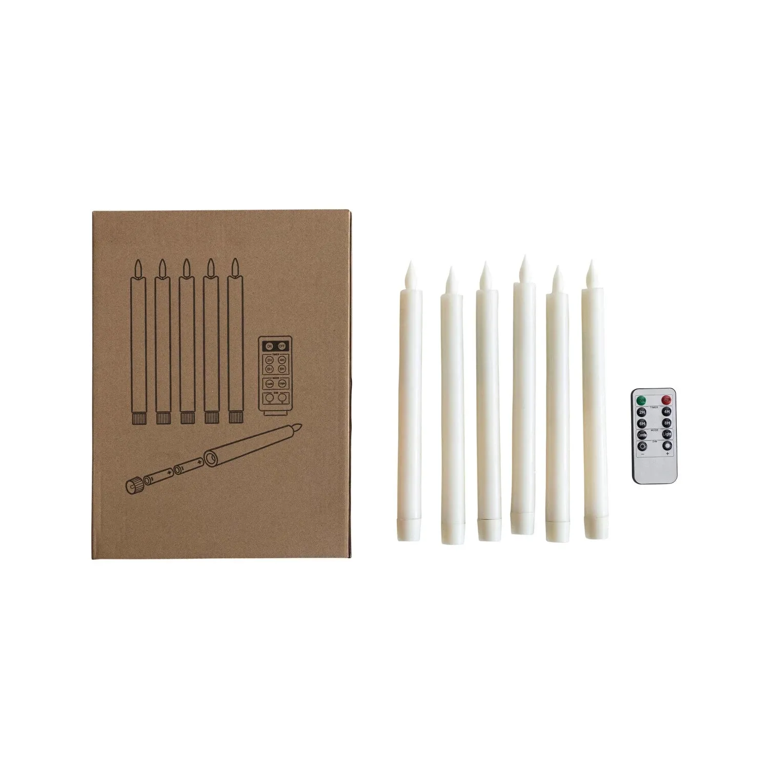 Flameless LED Wax Taper Candles w/ 8 Hour Timer & Remote, Boxed Set of 6