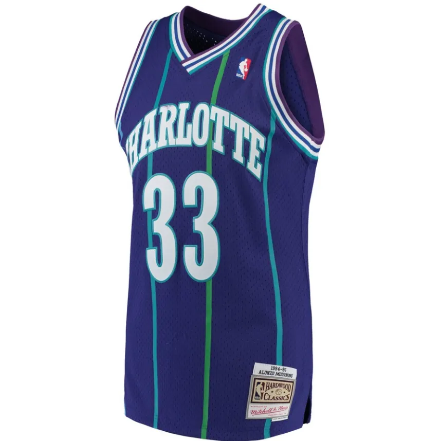 Mens Alonzo Mourning Charlotte Hornets 1994-95 Purple Swingman Replica Jersey By Mitchell & Ness