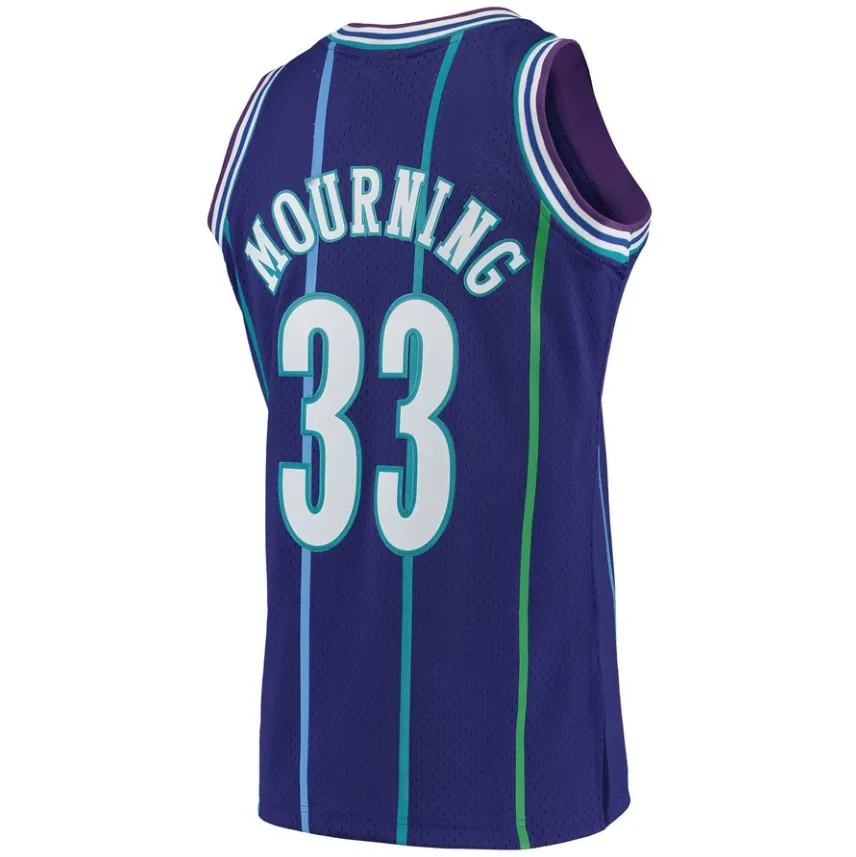 Mens Alonzo Mourning Charlotte Hornets 1994-95 Purple Swingman Replica Jersey By Mitchell & Ness