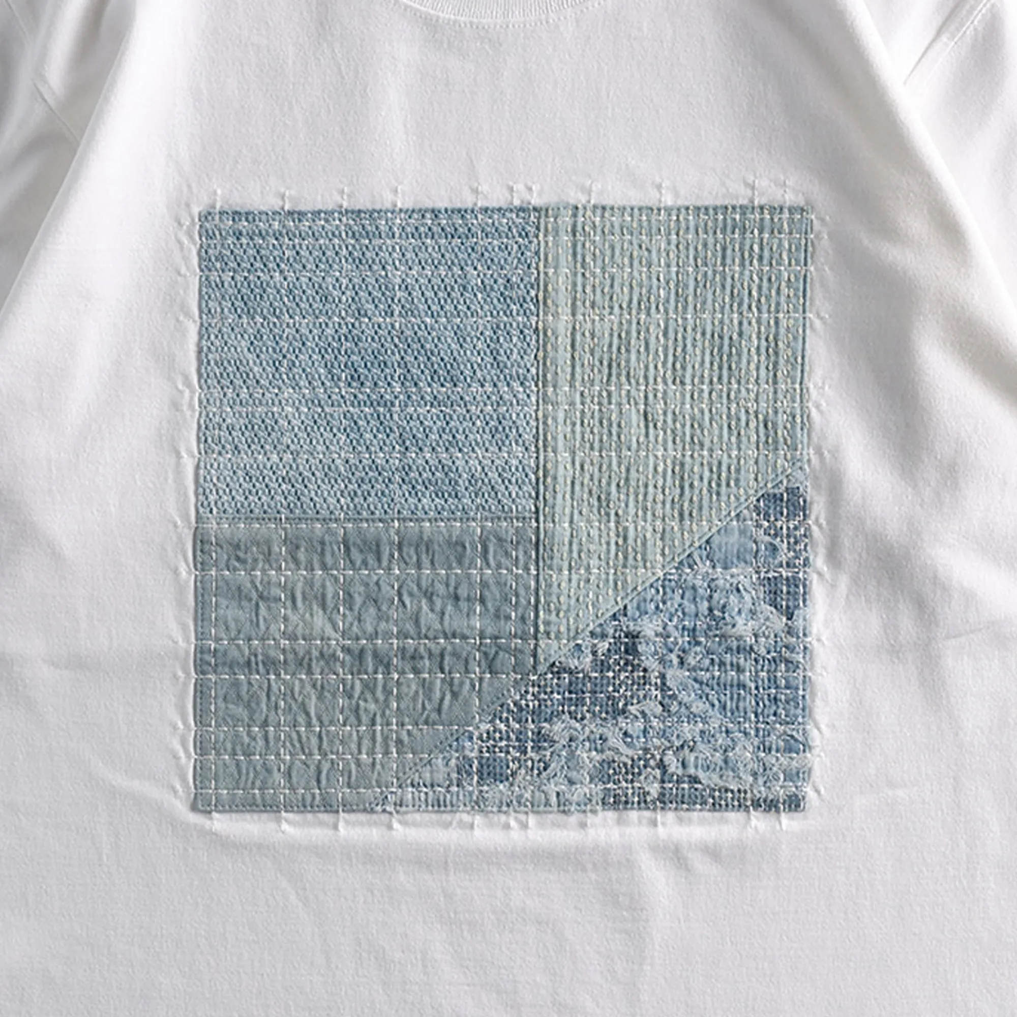 PATCHWORK TEE 'WHITE/BLUE'