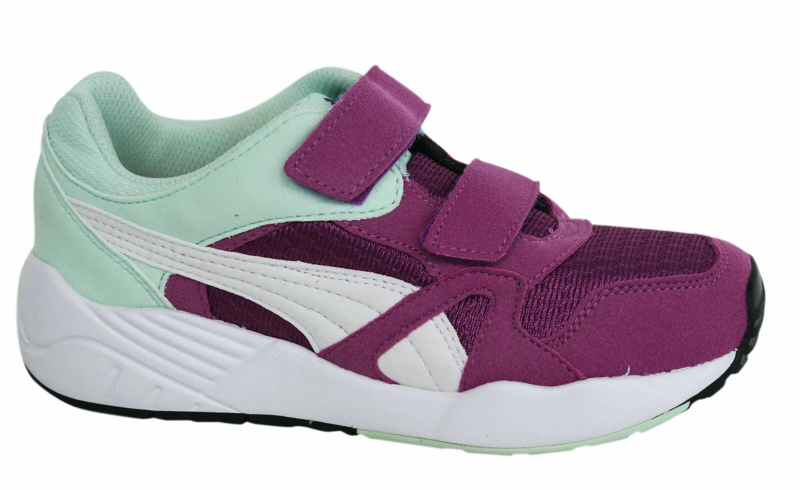 Puma XS 500 Hook And Loop Fastening Kids Purple Green Trainers 356770 07 P3F