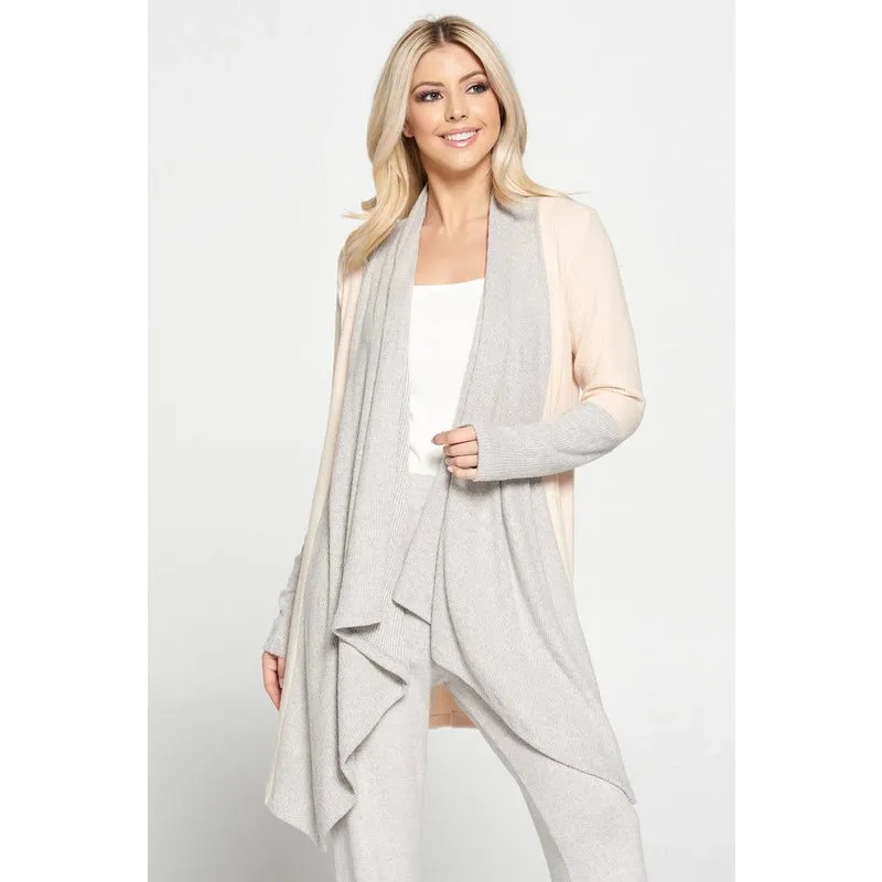 Renee C Ribbed Open Draped Cardigan