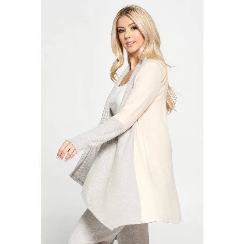 Renee C Ribbed Open Draped Cardigan