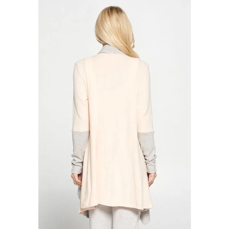 Renee C Ribbed Open Draped Cardigan