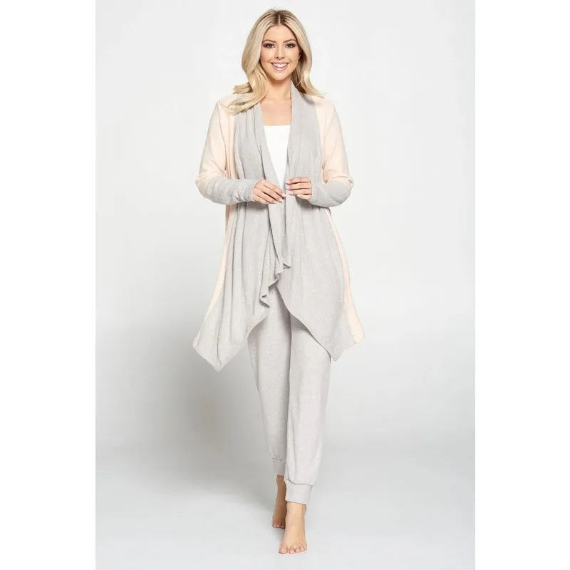 Renee C Ribbed Open Draped Cardigan