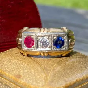 Retro Diamond, Ruby & Sapphire Ring