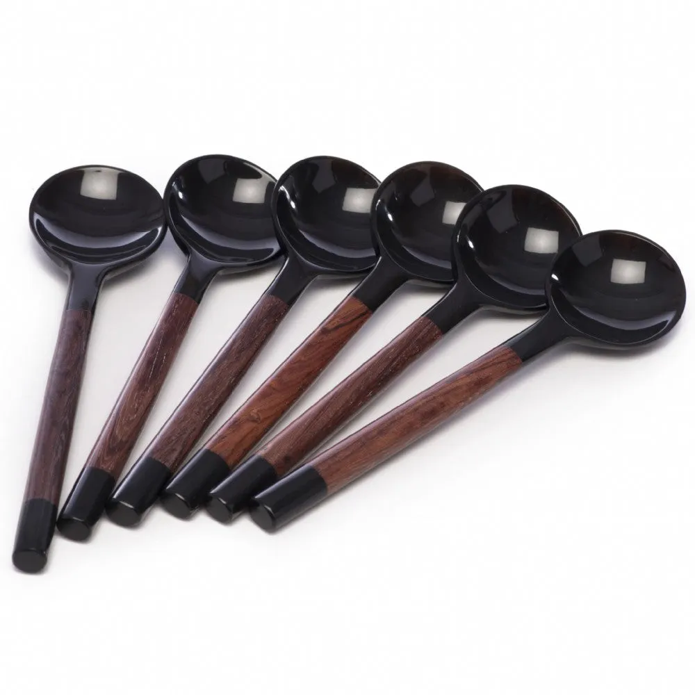 Rosewood  And Horn Spoon Set Of 6