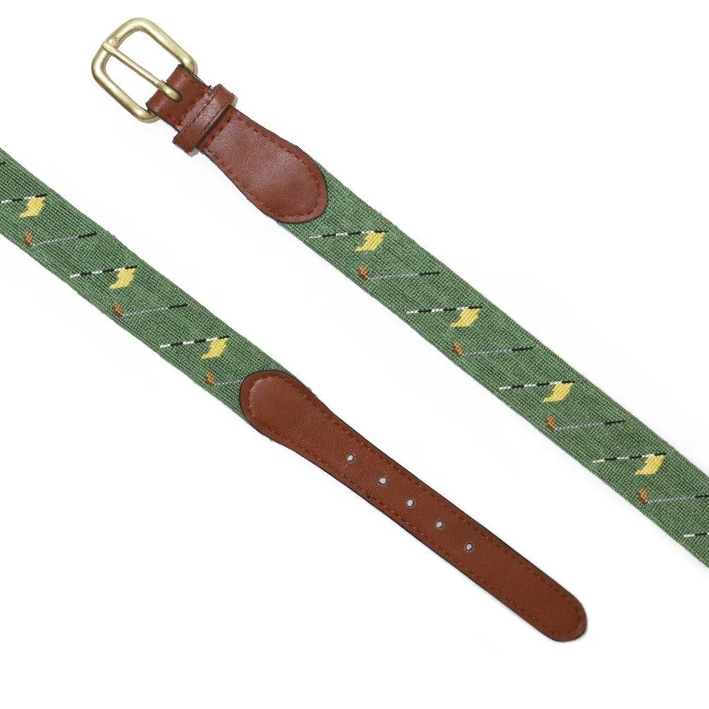 Smathers and Branson Needlepoint Belt Sage With Golf Flags