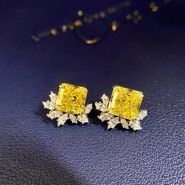 Sterling silver simulated yellow diamond stud earrings