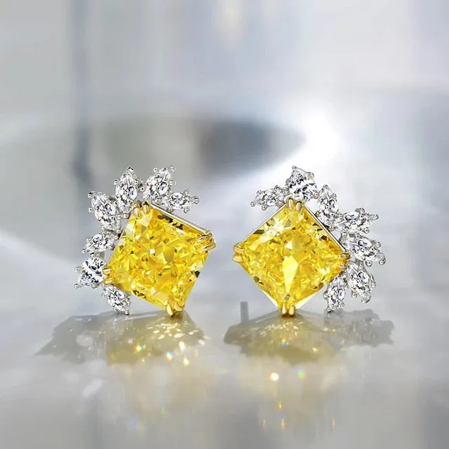 Sterling silver simulated yellow diamond stud earrings