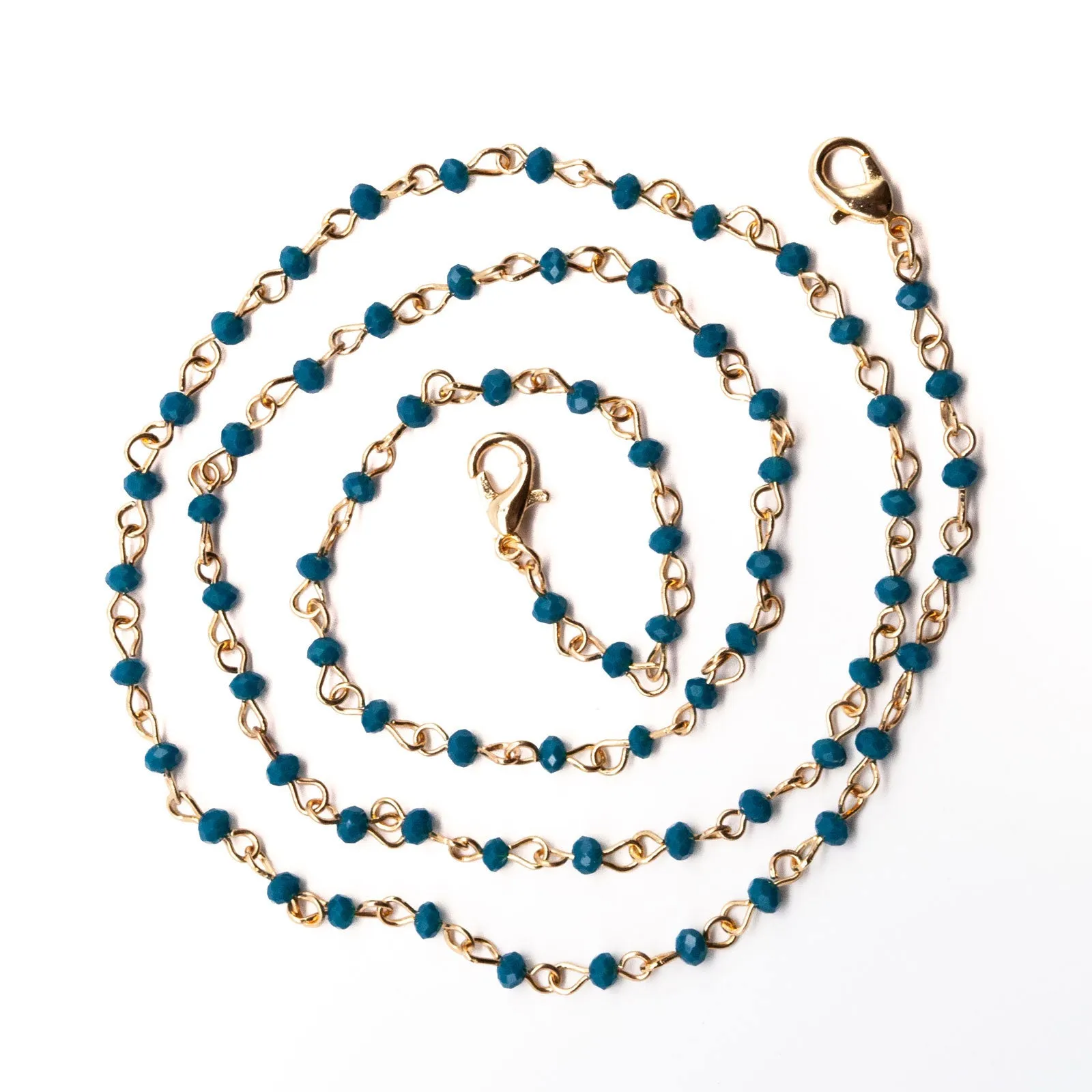 Teal Lanyard Necklace with Beads & Gold chain