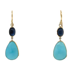 Turquoise and Onyx Yellow Gold Dangle Earrings