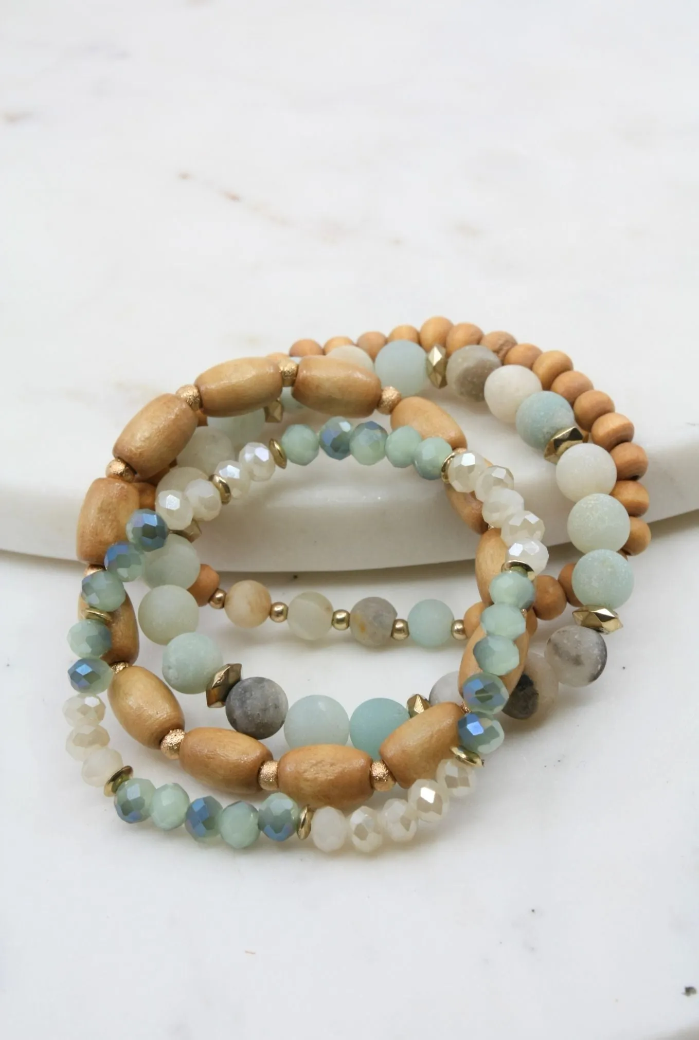 Wood and Soapstone Bracelet Set of 4